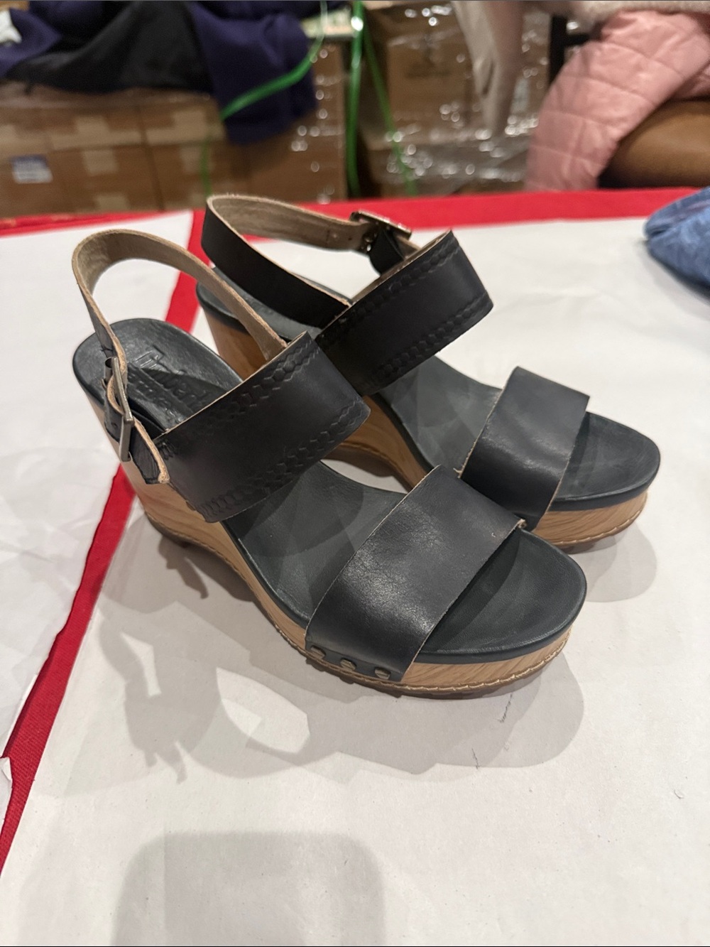 Timberland Black and Tan Wedge Sandals